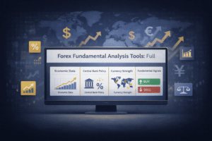 Featured image showing a forex fundamental analysis tools dashboard with global macroeconomic data and currency signals