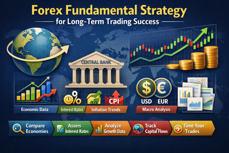 Forex fundamental strategy showing how economic data, interest rates, inflation trends, and central bank policy drive long-term currency movements
