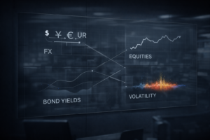 Global risk intelligence platform illustrating risk-on and risk-off regimes using cross-asset signals from forex, equities, bonds and volatility