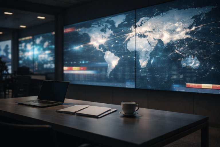 Global financial news monitoring room illustrating how economic events and geopolitical developments impact forex currency prices.