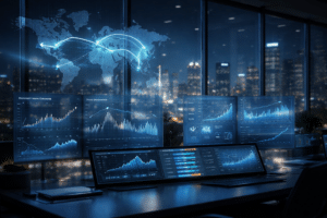 Institutional trading floor showing global capital flows, real interest rate comparisons, and currency strength analysis across international markets.