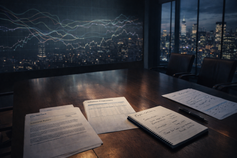 Institutional monetary policy briefing showing how central bank decisions and guidance move forex markets