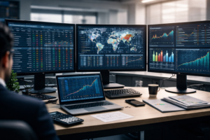 Professional macro trading desk showing how forex fundamental analysis works using economic data, central bank policy, and currency strength analysis