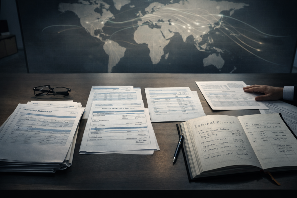 Institutional forex analysis showing trade balance, capital flows and current account dynamics in global currency markets