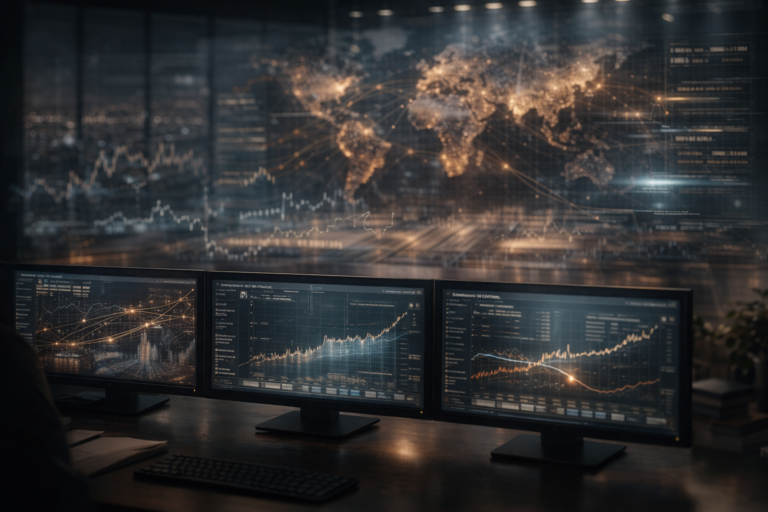 A realistic macro-finance scene showing economic data fading into the background while capital flows and policy expectations dominate forex market valuation.